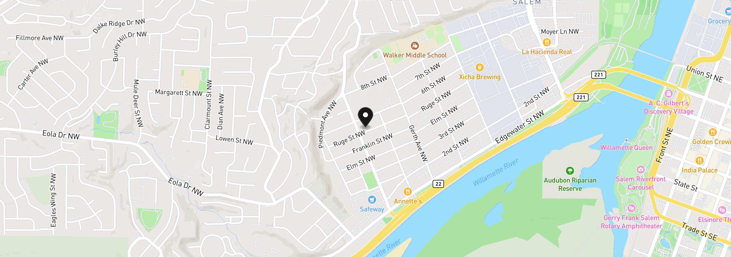 Map showing the location of 1375 Ruge St, Salem, OR 97304