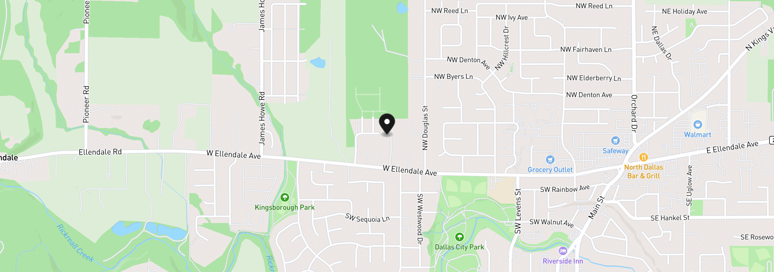 Map showing the location of 267 NW Woods Ln, Dallas, OR 97338