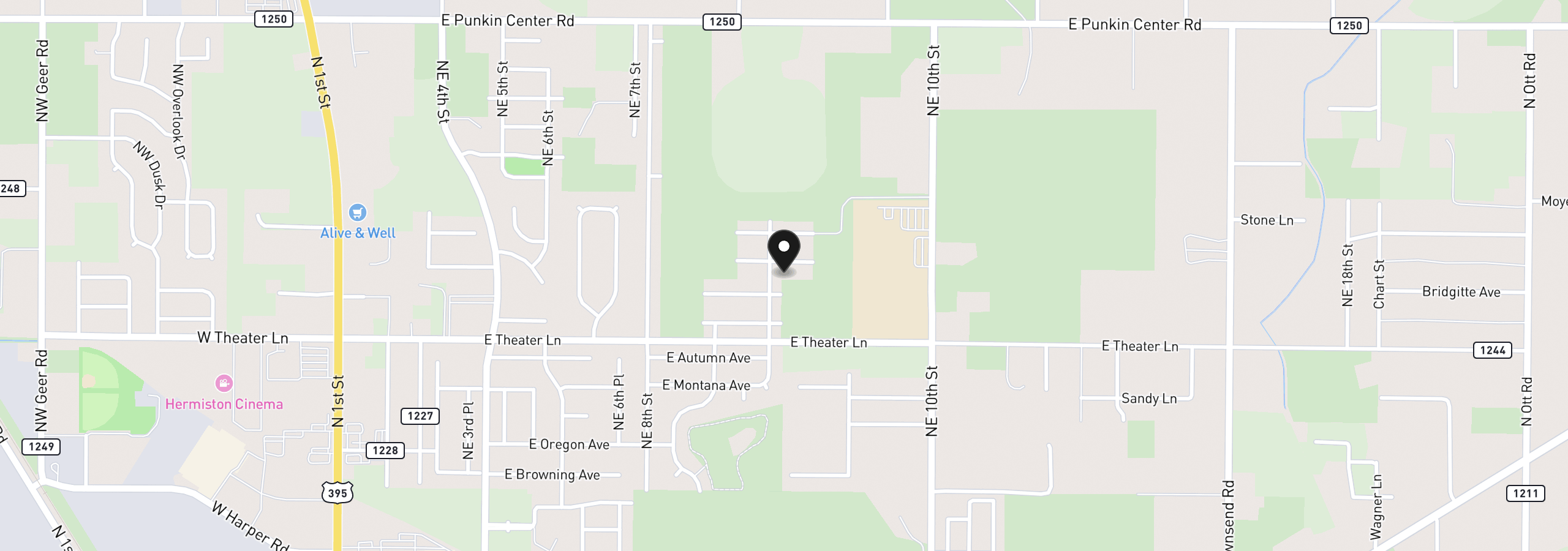 Map showing the location of 912 E Maple Brook Ave, Hermiston, OR 97838