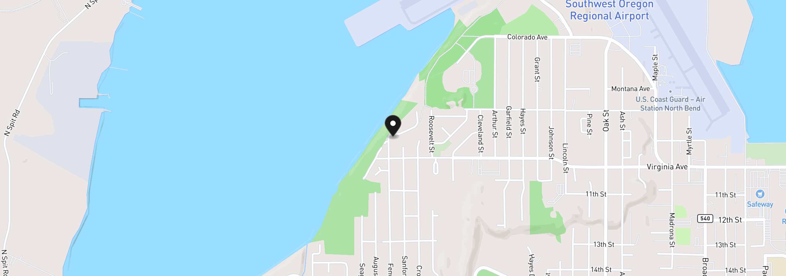 Map showing the location of 1375 Fenwick St, Coos Bay, OR 97420