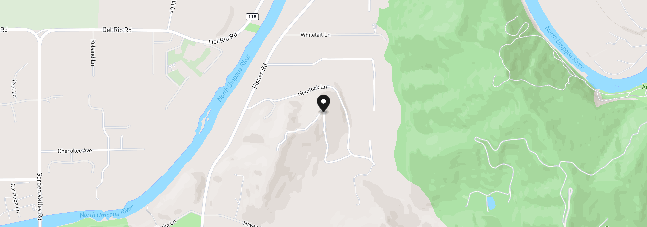 Map showing the location of Aerie Ln, Roseburg, OR 97471