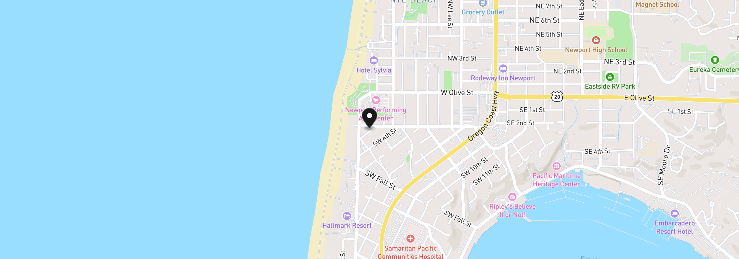Map showing the location of 502 SW 3rd St, Newport, OR 97365