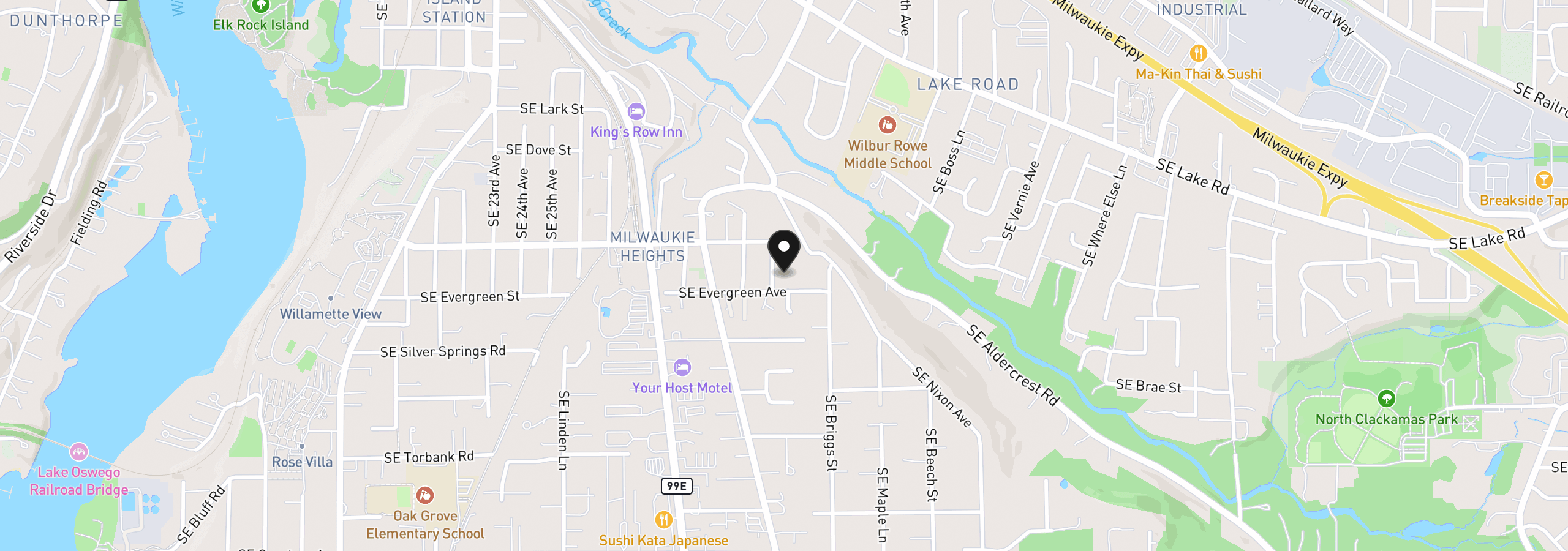 Map showing the location of 12940 SE 32nd Ave, Milwaukie, OR 97222