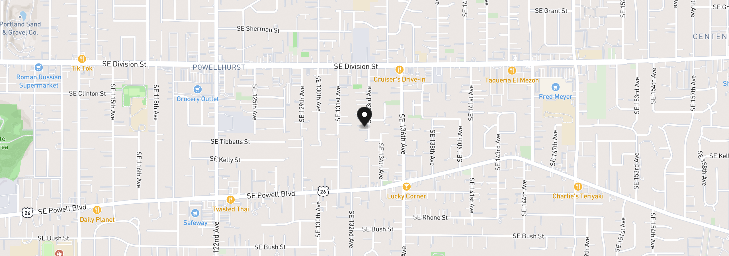 Map showing the location of 2915 SE 133rd Ave, Portland, OR 97236