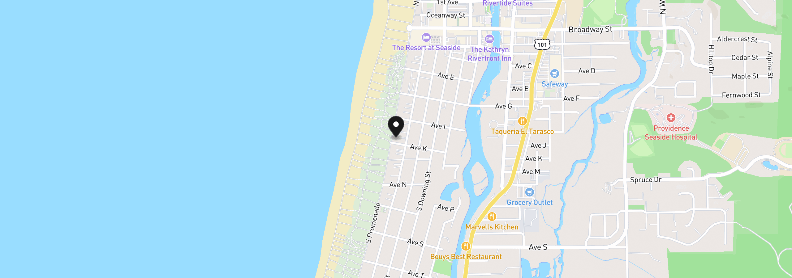 Map showing the location of 8700 S Prom St 6 &11, Seaside, OR 97138