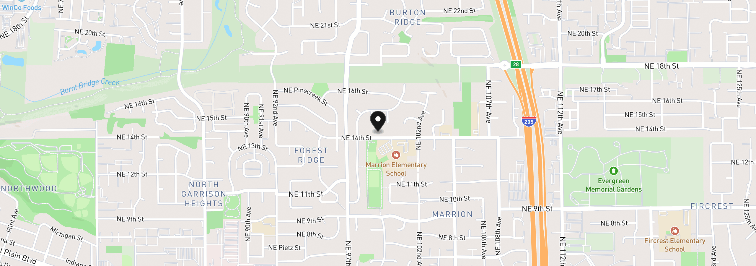 Map showing the location of 9902 NE 14th St, Vancouver, Wa 98664