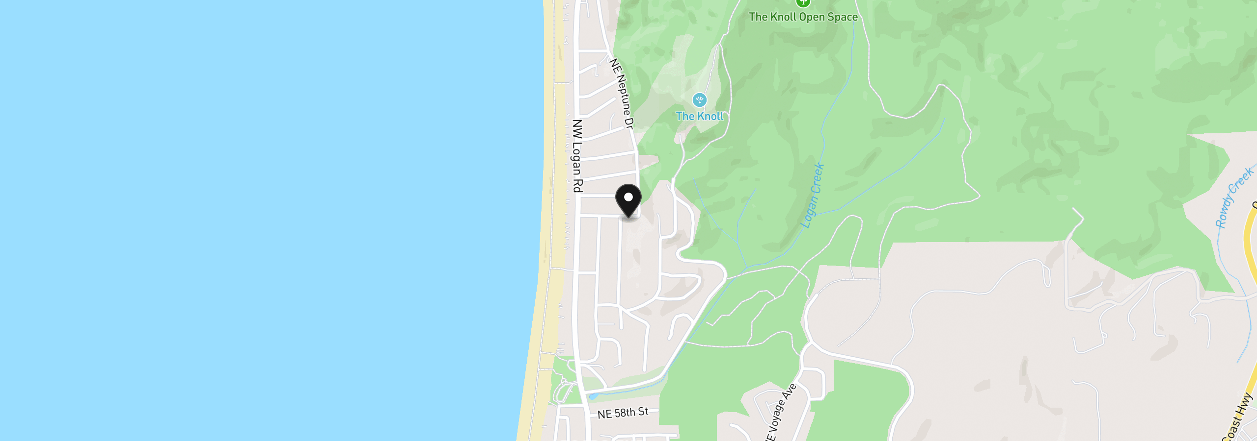 Map showing the location of 2030 NE 66th St, Lincoln City, OR 97367