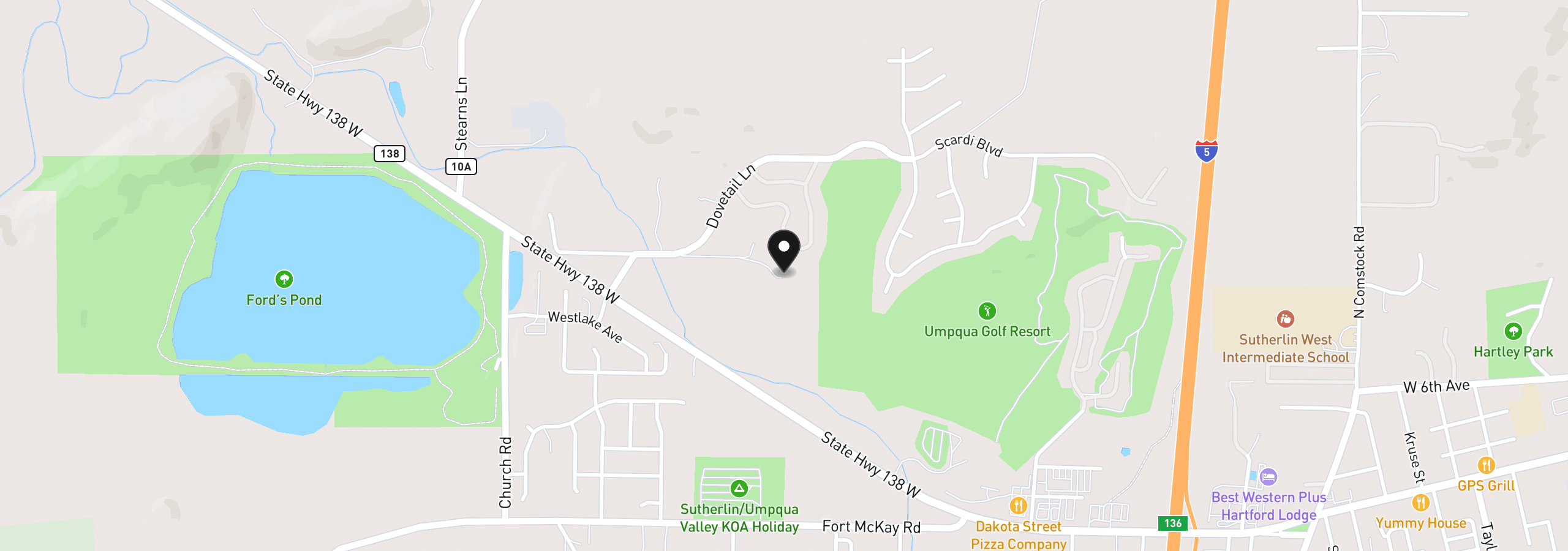 Map showing the location of 910 Swallow Ave, Sutherlin, OR 97479