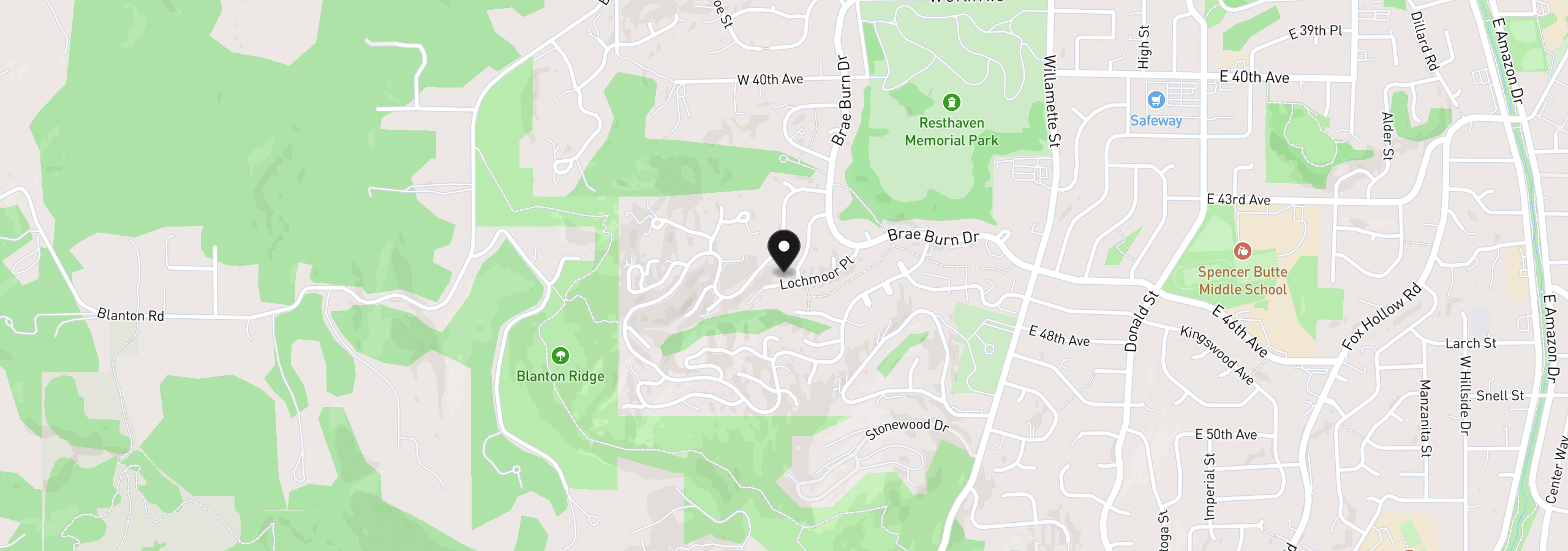 Map showing the location of 505 Lochmoor Pl, Eugene, OR 97405