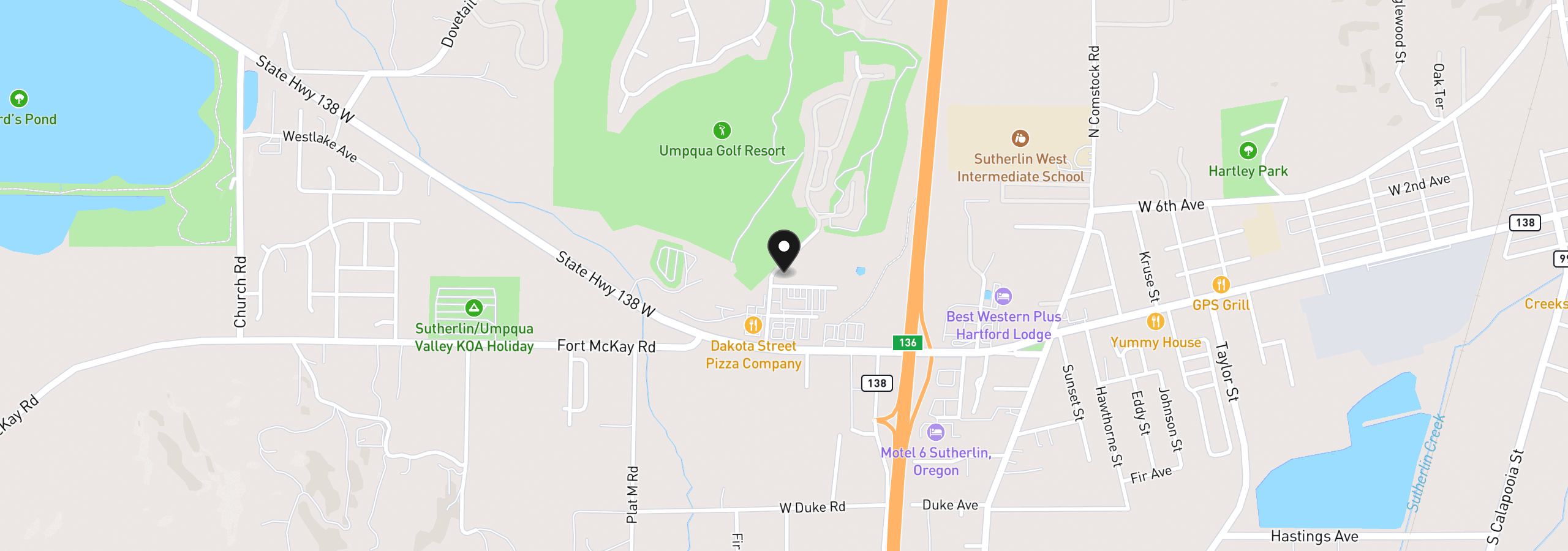 Map showing the location of 324 Dakota St, Sutherlin, OR 97479