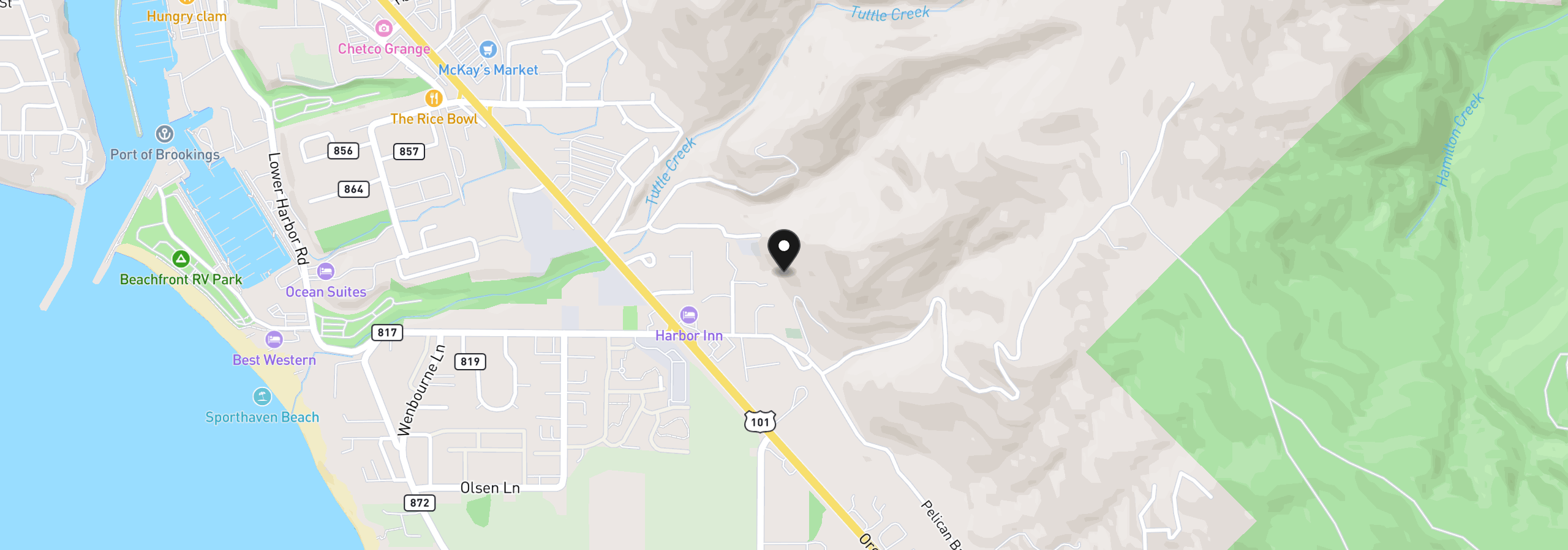 Map showing the location of 00 E. Benham Ln, Brookings, OR 97415