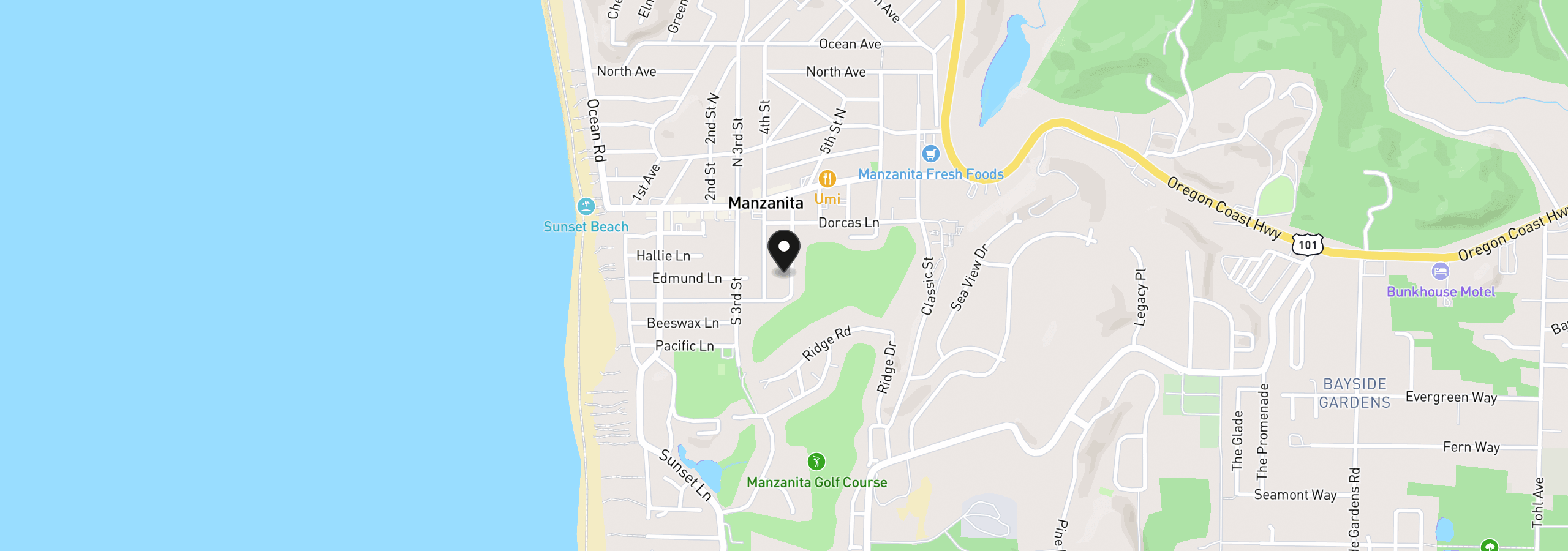 Map showing the location of 381 S 4th Pl, Manzanita, OR 97130