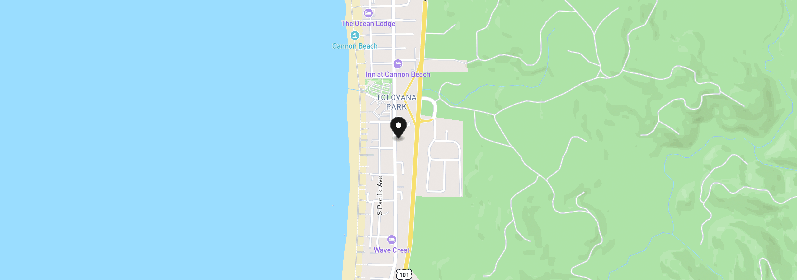Map showing the location of 3571 S Hemlock St, Cannon Beach, OR 97110