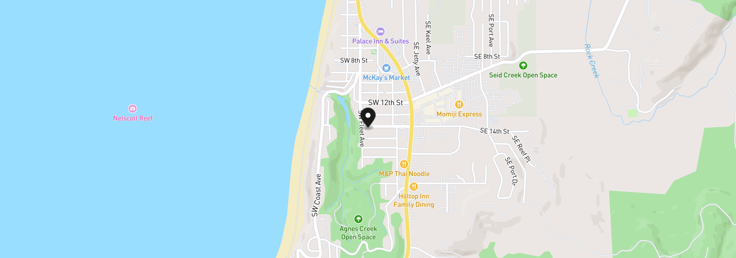 Map showing the location of 1032 SW 14th St, Lincoln City, OR 97367