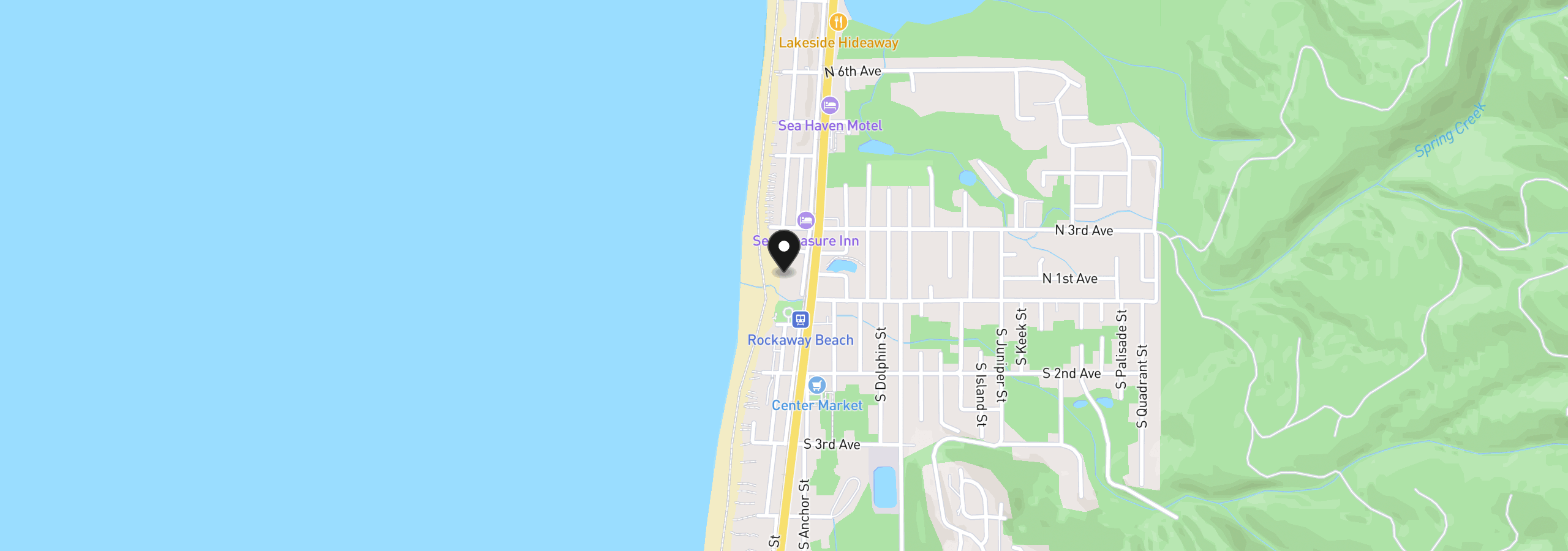 Map showing the location of 145 N Miller St 211, Rockaway Beach, OR 97136