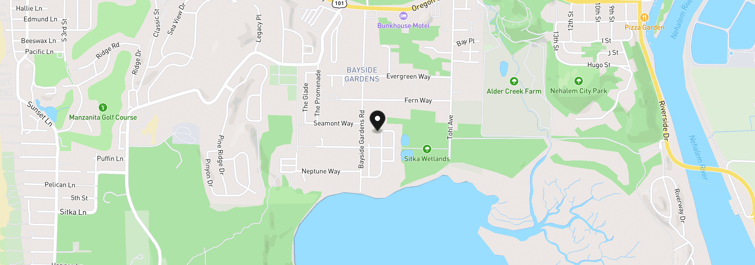 Map showing the location of 34100 Pintail Ave, Nehalem, OR 97131