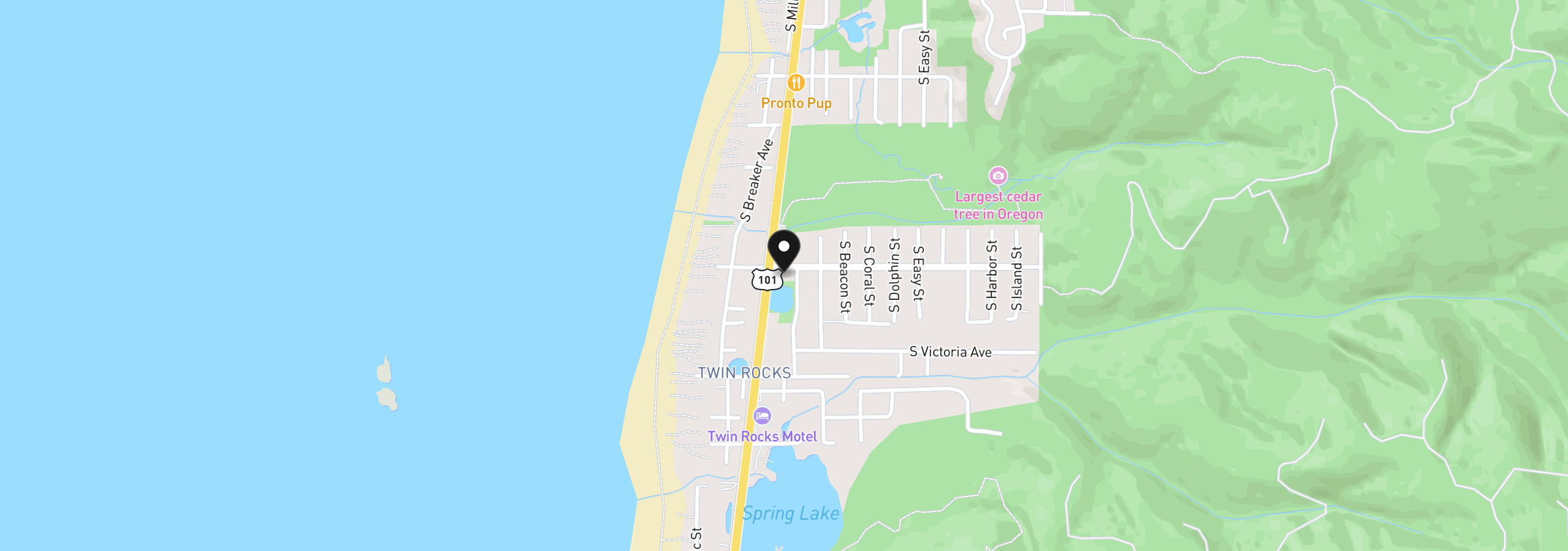 Map showing the location of 52 Washington St, Rockaway Beach, OR 97136
