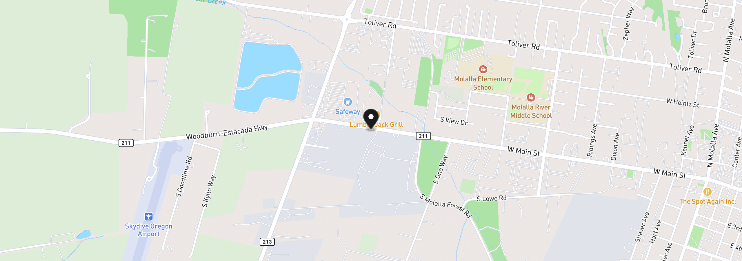 Map showing the location of 1406 W Main St, Molalla, OR 97038