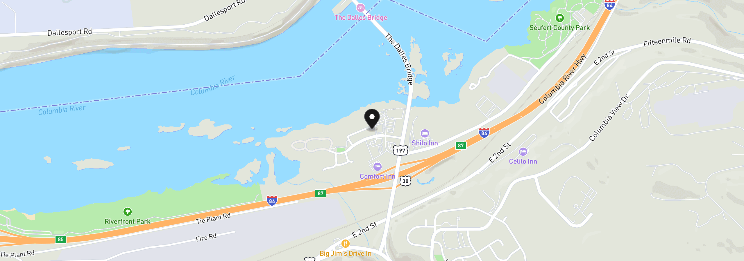 Map showing the location of Lone Pine Ln, The Dalles, OR 97058