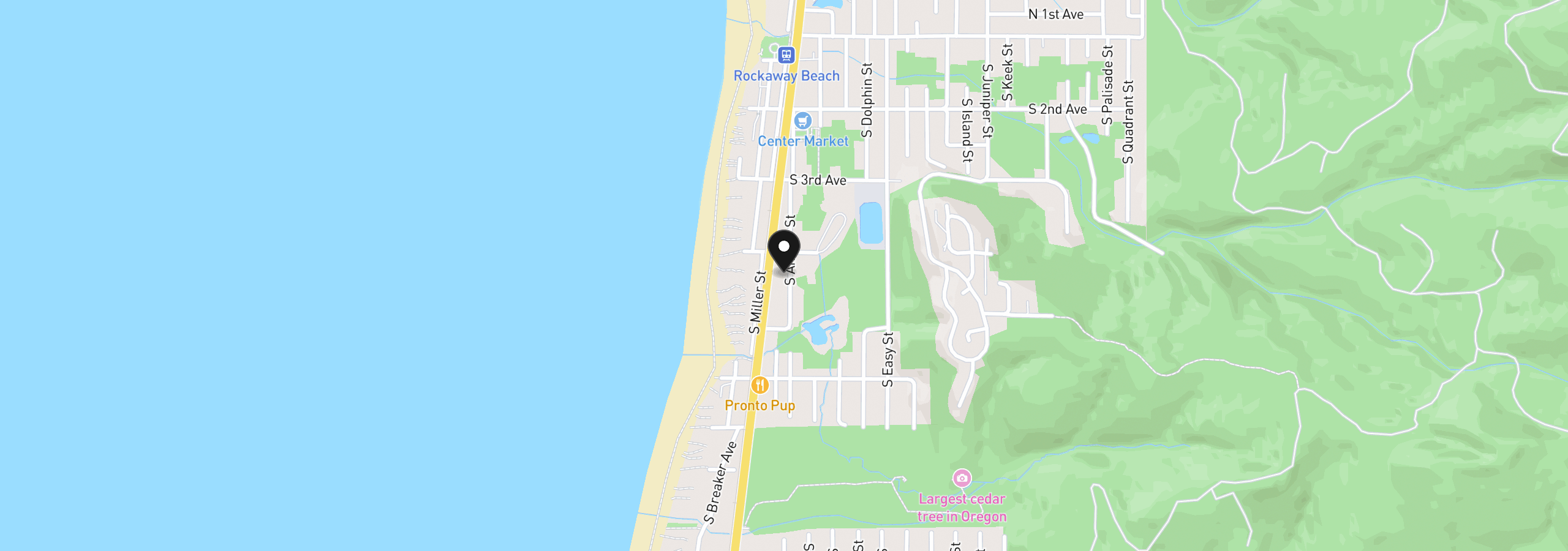 Map showing the location of 431 S Anchor St, Rockaway Beach, OR 97136