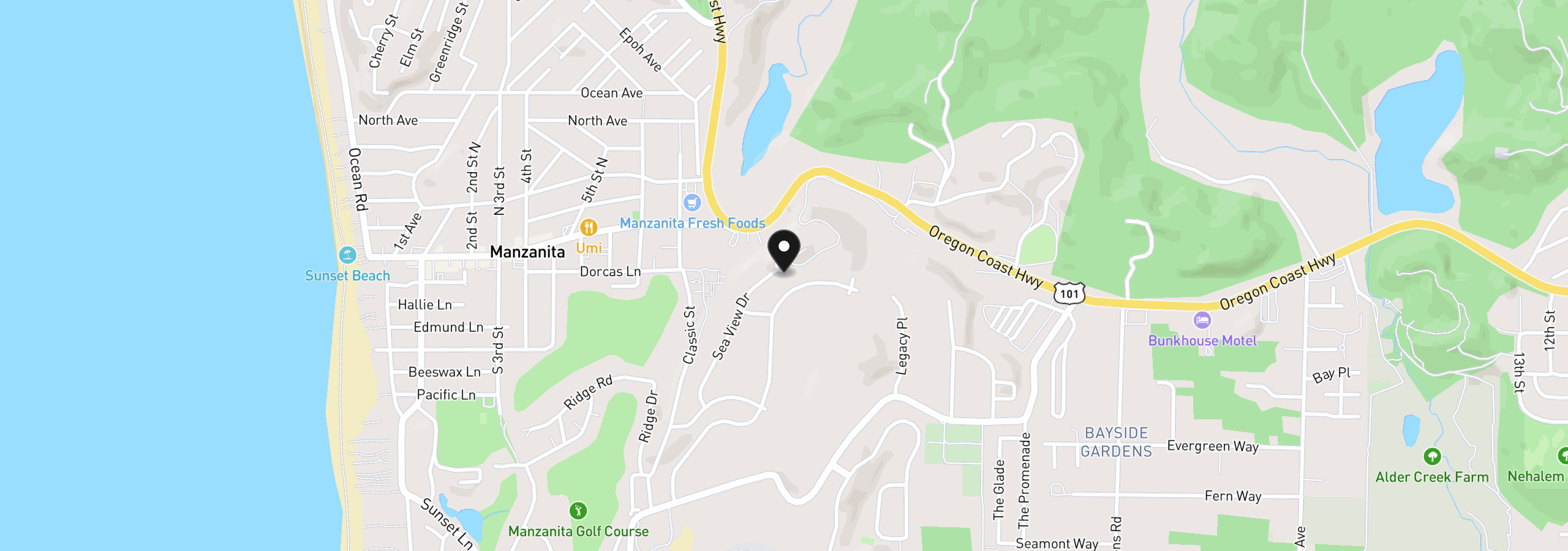 Map showing the location of 65 Seaview Dr, Manzanita, OR 97130