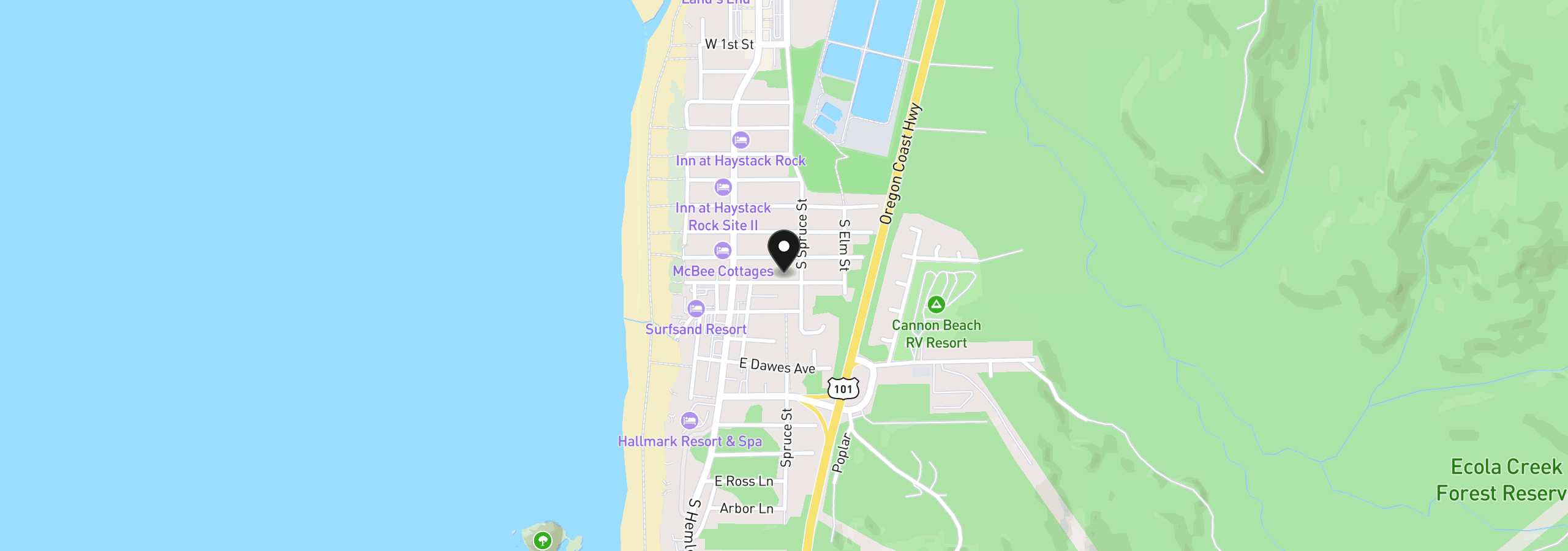 Map showing the location of 188 E Harrison St, Cannon Beach, OR 97110