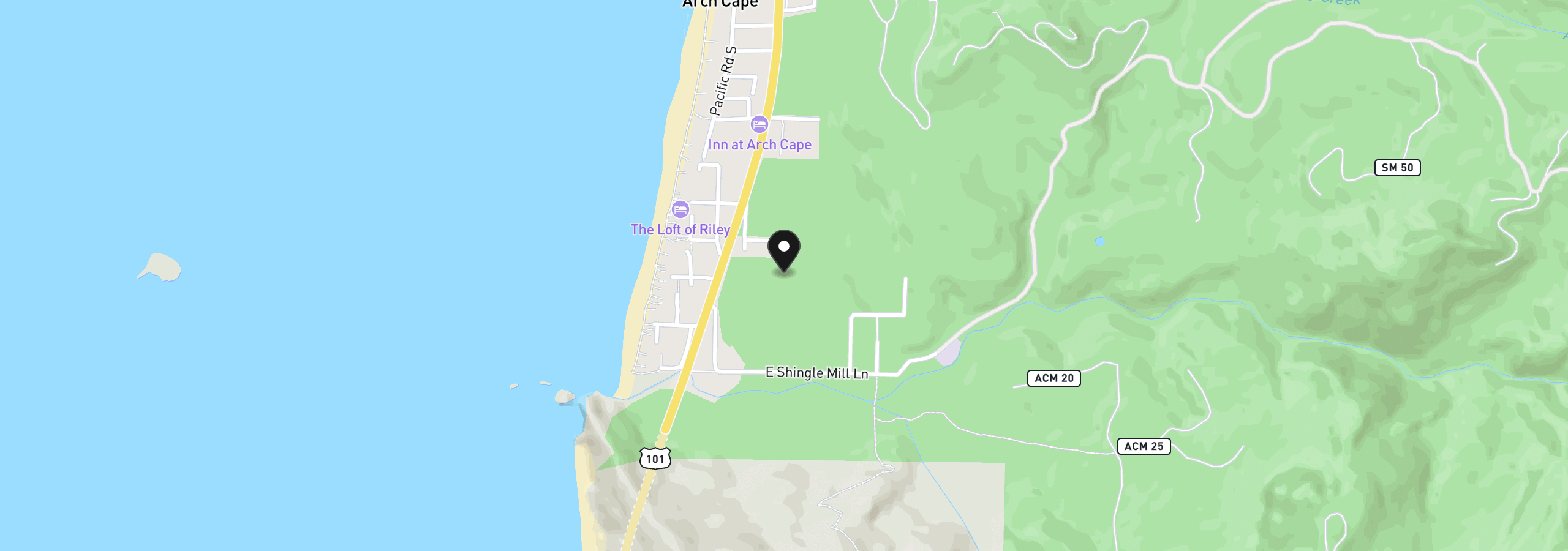 Map showing the location of Anvil Rock, Arch Cape, OR 97102