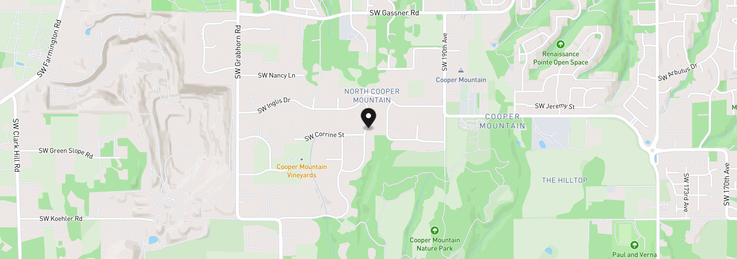 Map showing the location of 9396 SW Whispering Fir Dr, Beaverton, OR 97007
