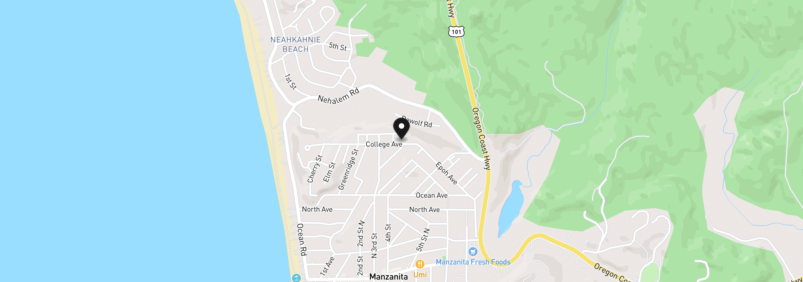 Map showing the location of 409 College Ave, Manzanita, OR 97130