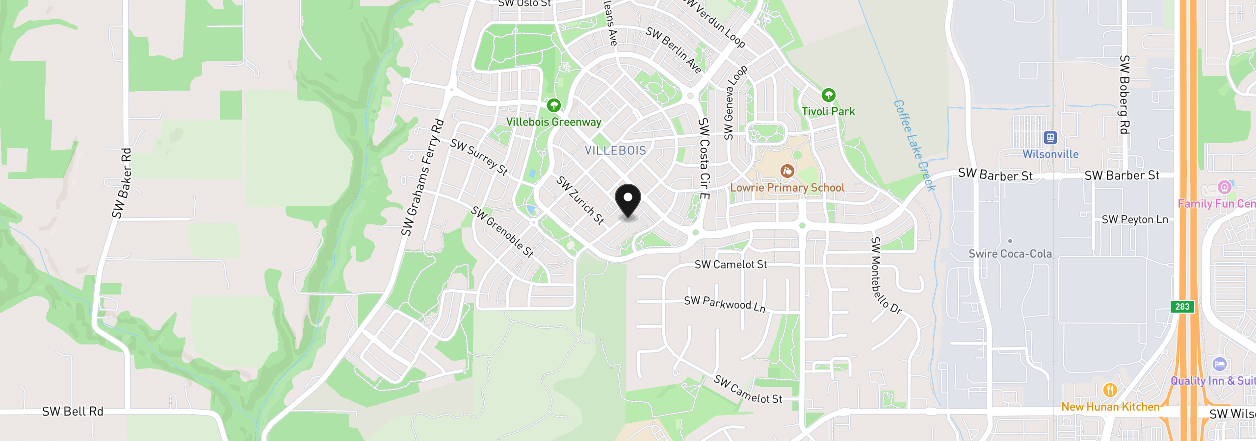 Map showing the location of 29170 SW Orleans Ave, Wilsonville, OR 97070