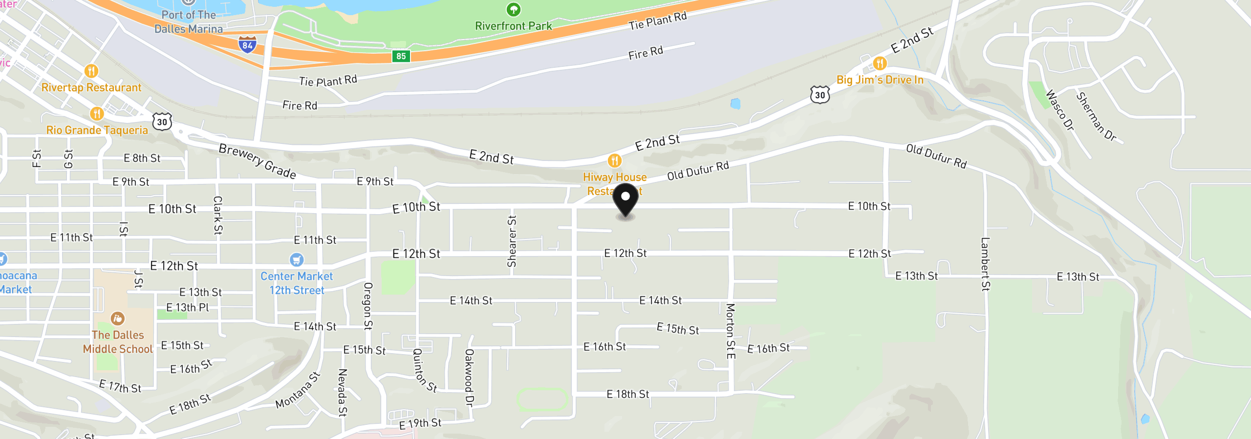 Map showing the location of 2444 E 10th St, The Dalles, OR 97058