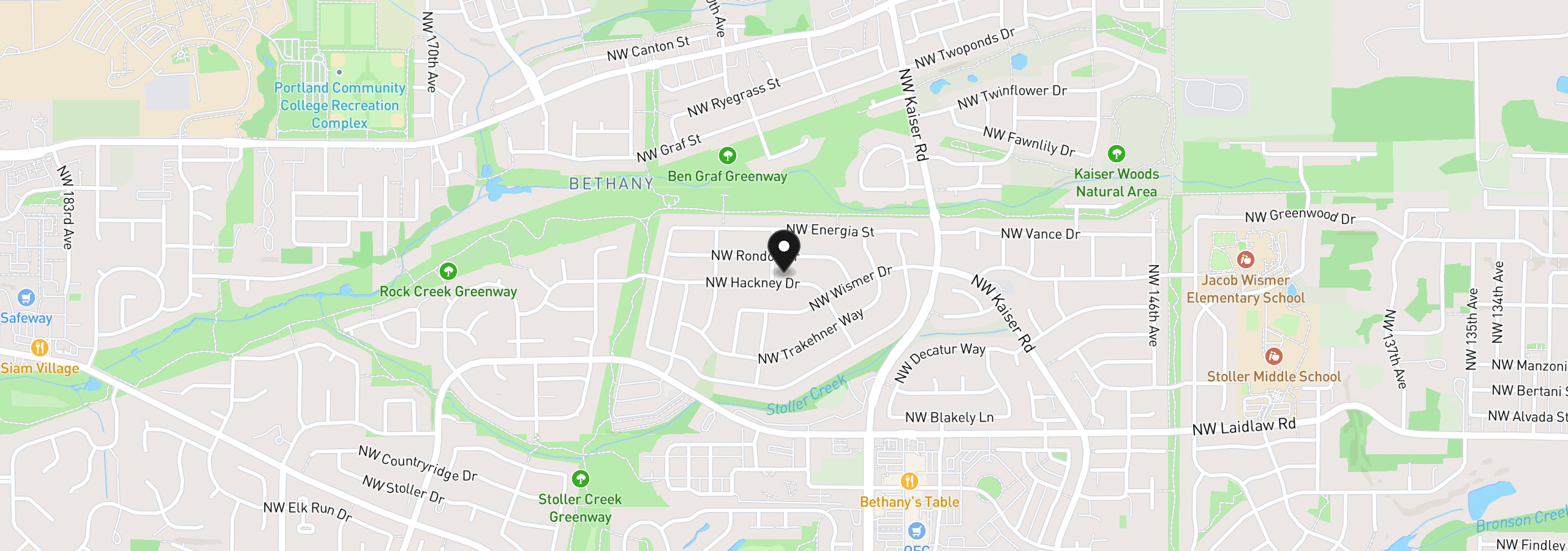 Map showing the location of 15765 NW Hackney Dr, Portland, OR 97229