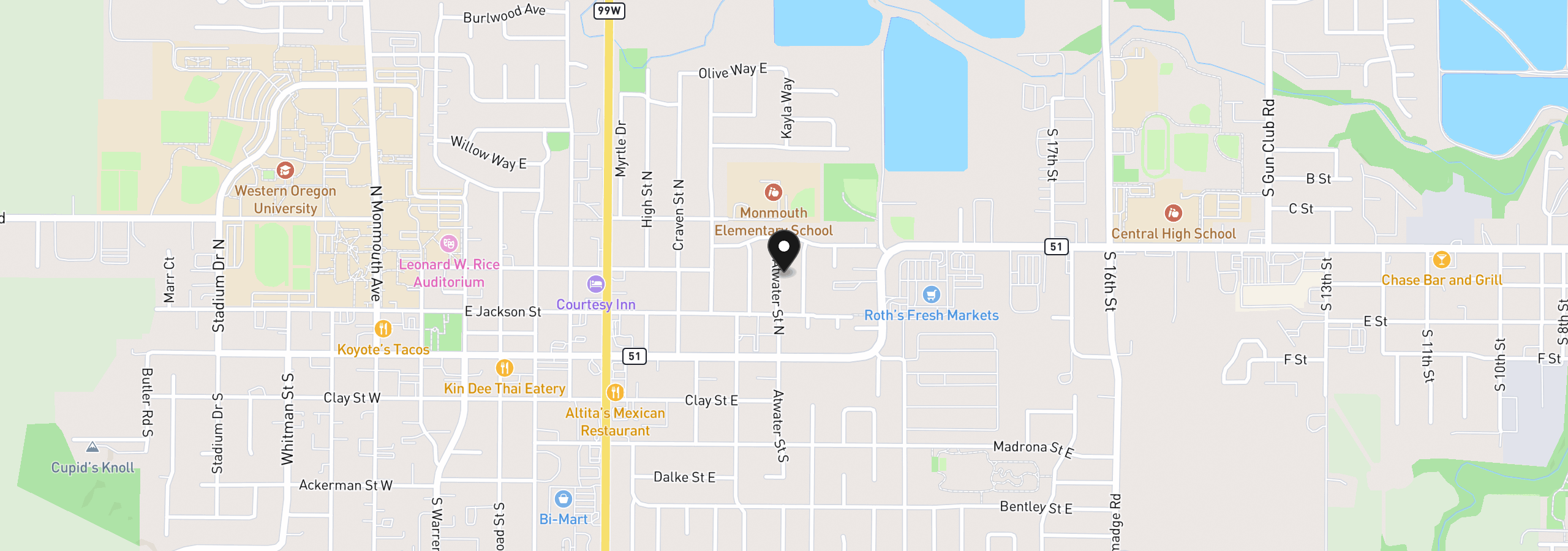 Map showing the location of 307 Atwater St N, Monmouth, OR 97361