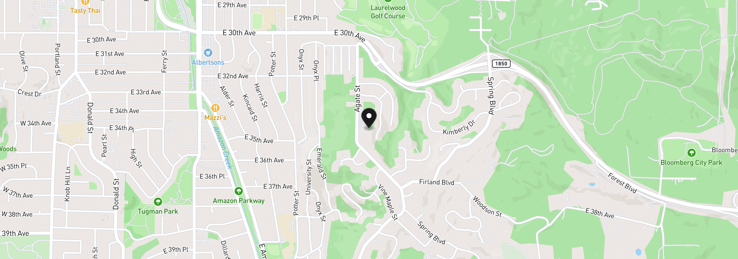Map showing the location of Agate St, Eugene, OR 97405