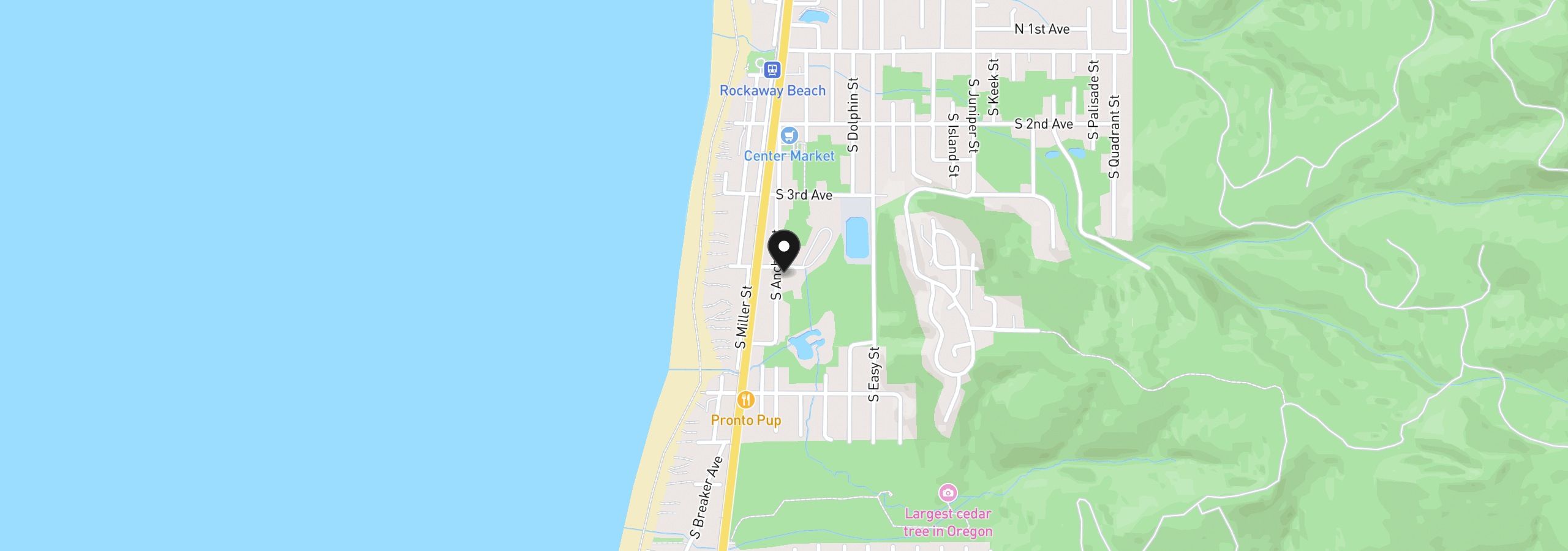 Map showing the location of 408 S Anchor St, Rockaway Beach, OR 97136