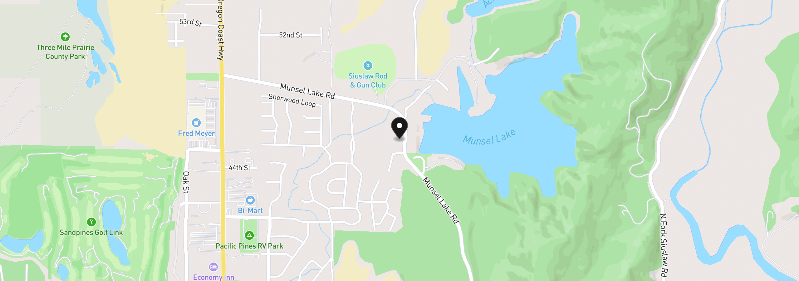 Map showing the location of Munsel Lake Rd, Florence, OR 97439