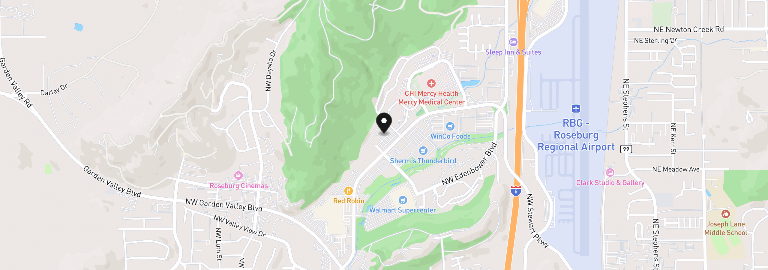 Map showing the location of 2460 NW Edenbower Blvd #1, Roseburg, OR 97471