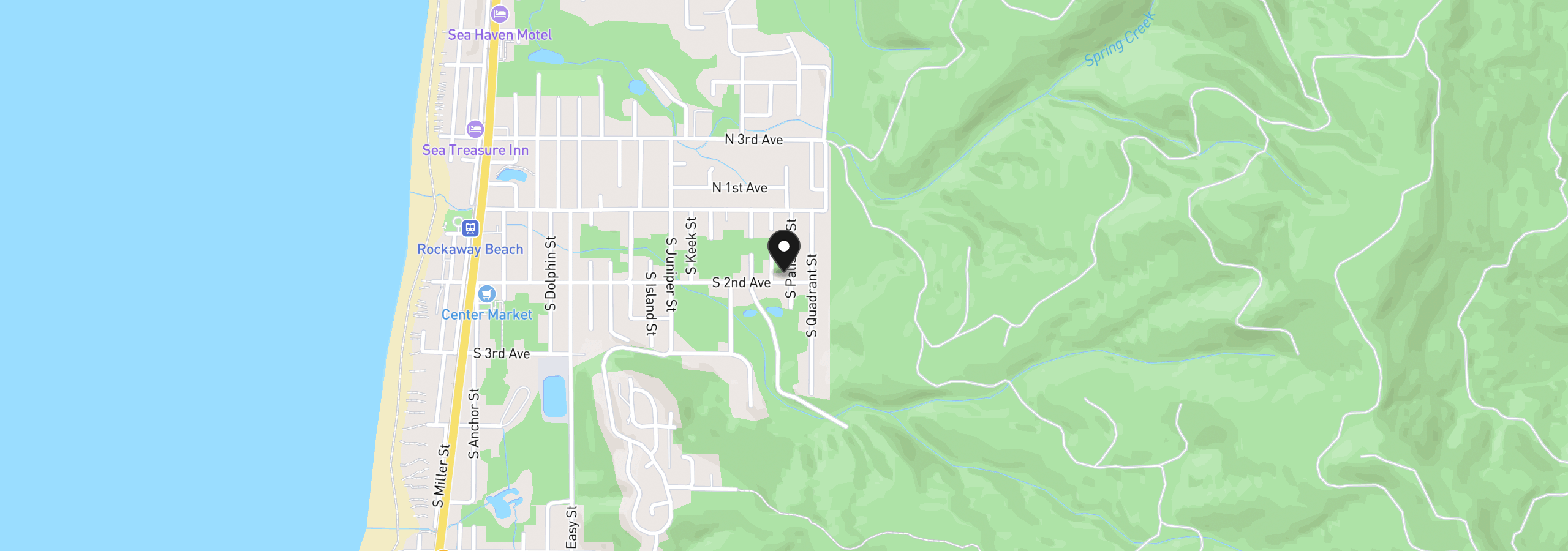 Map showing the location of 195 S Palisades St, Rockaway Beach, OR 97136