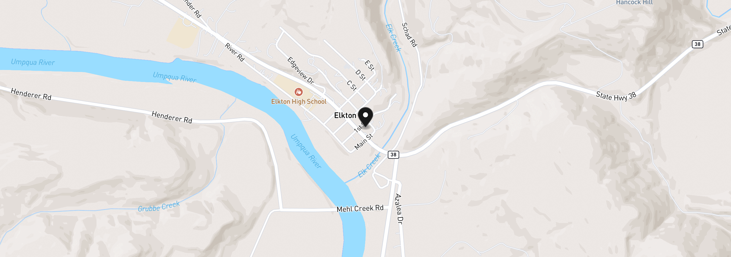 Map showing the location of 345 1st St, Elkton, OR 97436
