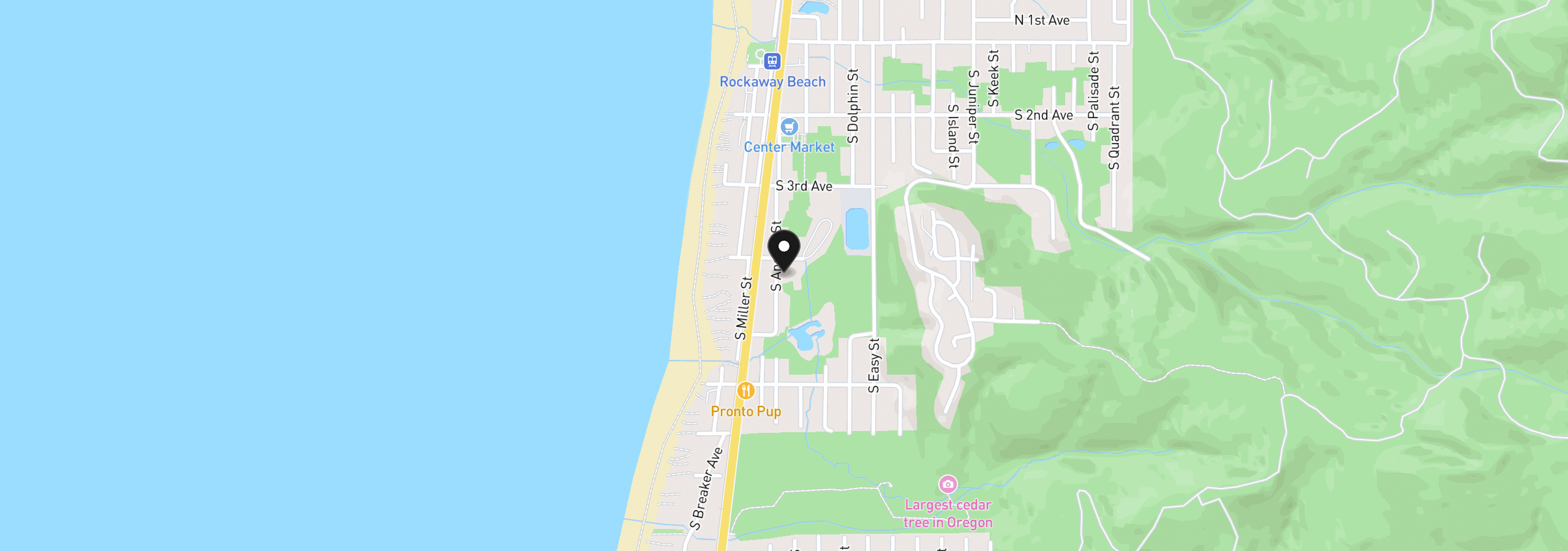 Map showing the location of 418 S Anchor St, Rockaway Beach, OR 97136
