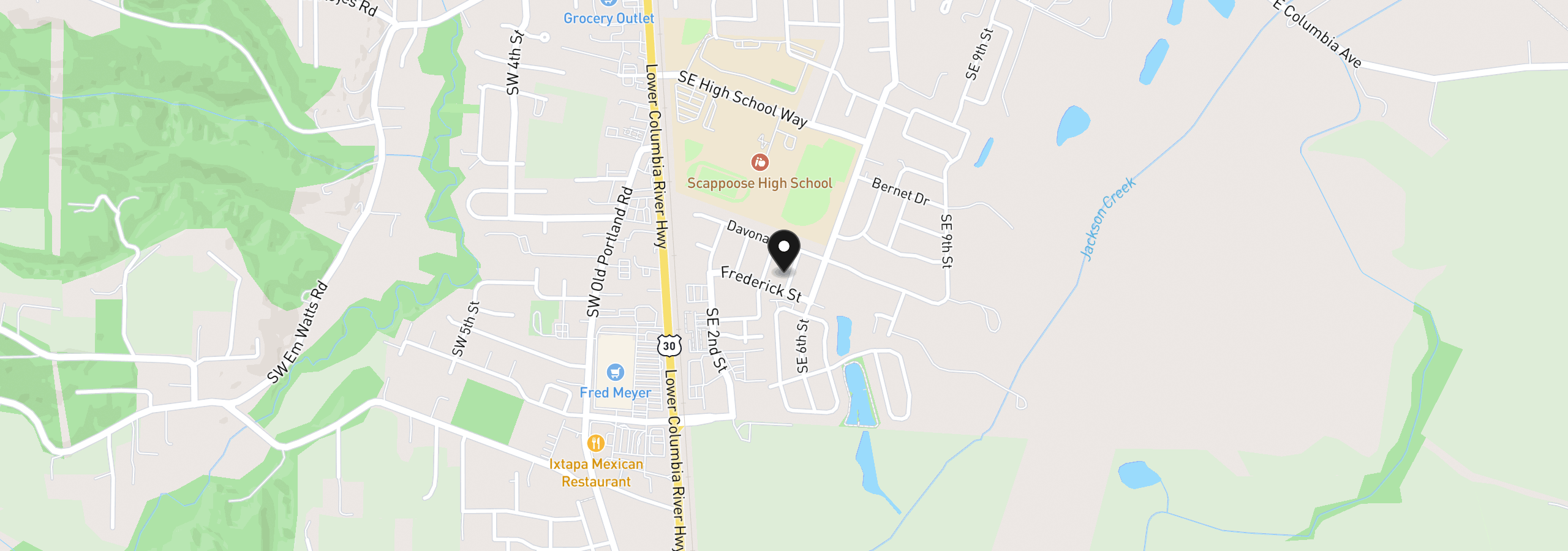 Map showing the location of 51673 SE 5th St, Scappoose, OR 97056