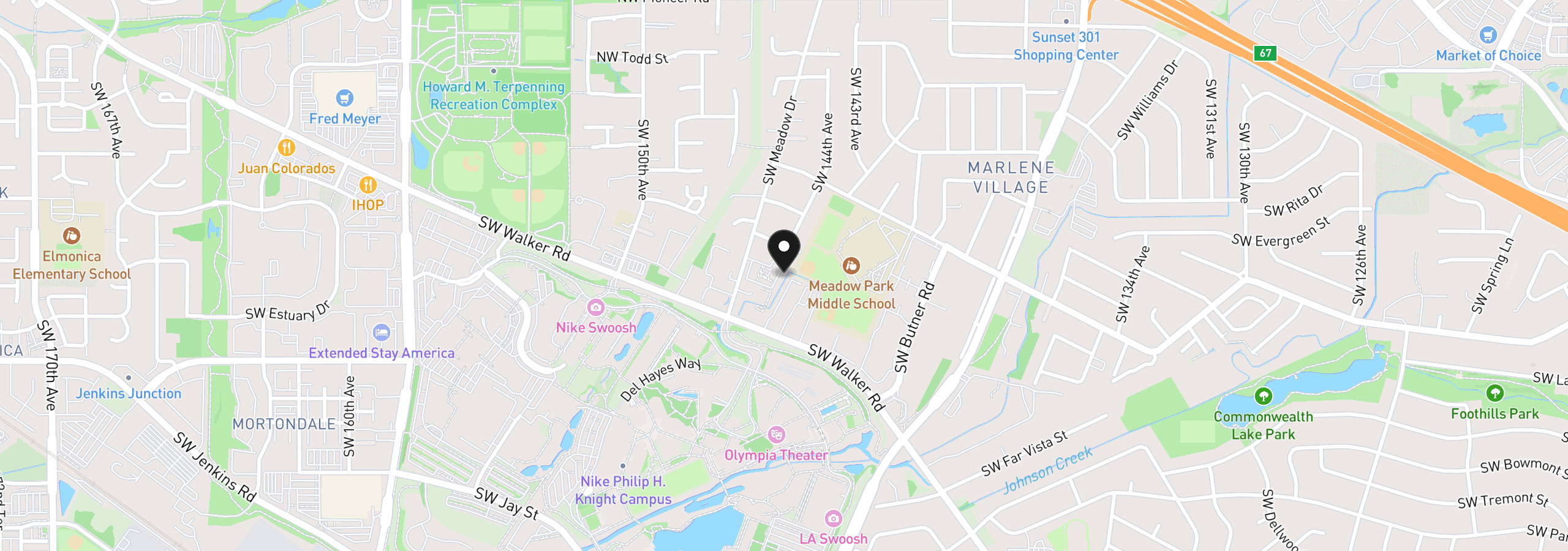 Map showing the location of 650 SW Meadow Dr 117, Beaverton, OR 97006