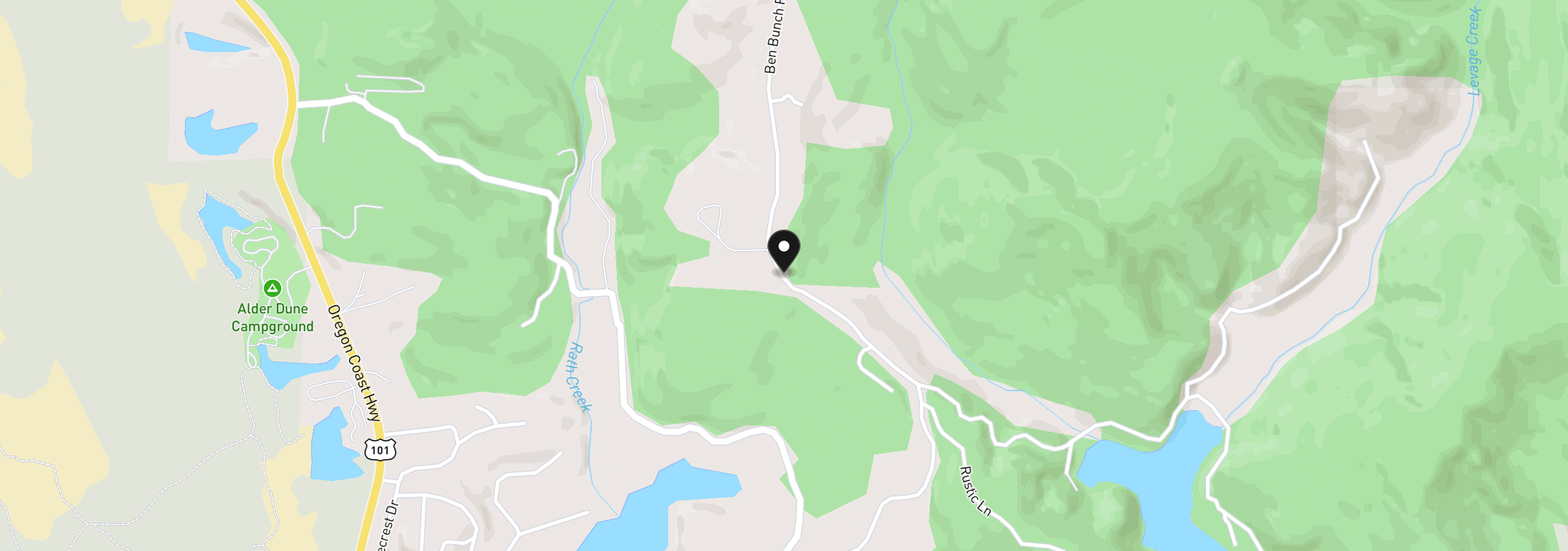 Map showing the location of 89616 Ben Bunch Rd, Florence, OR 97439