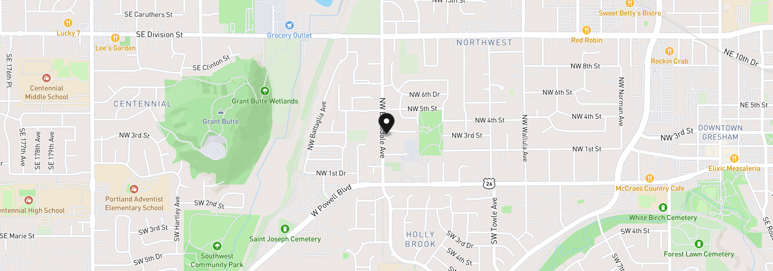 Map showing the location of 2180 NW 3rd St, Gresham, OR 97030