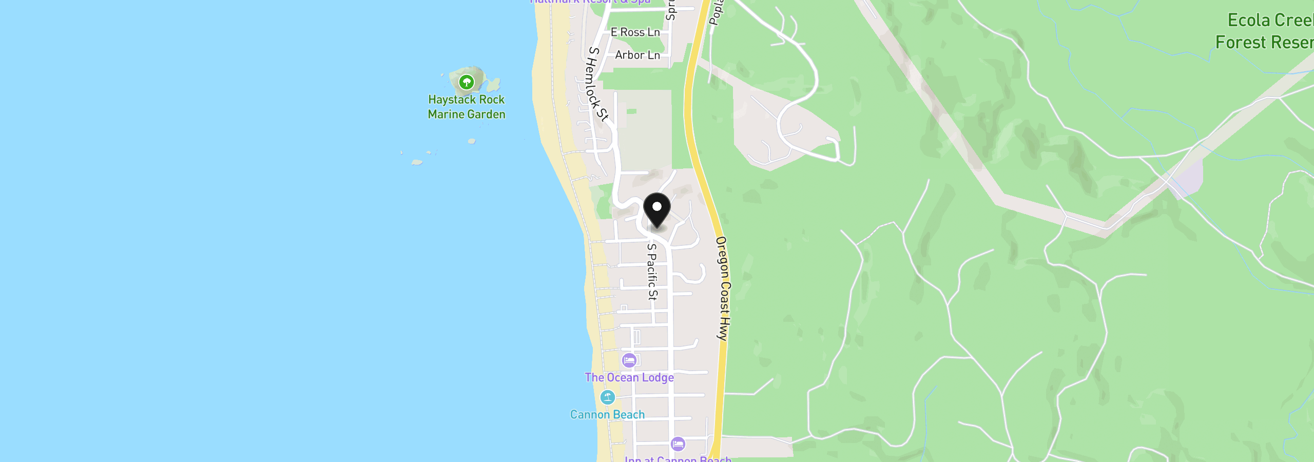 Map showing the location of 2247 Pacific Ave, Cannon Beach, OR 97110