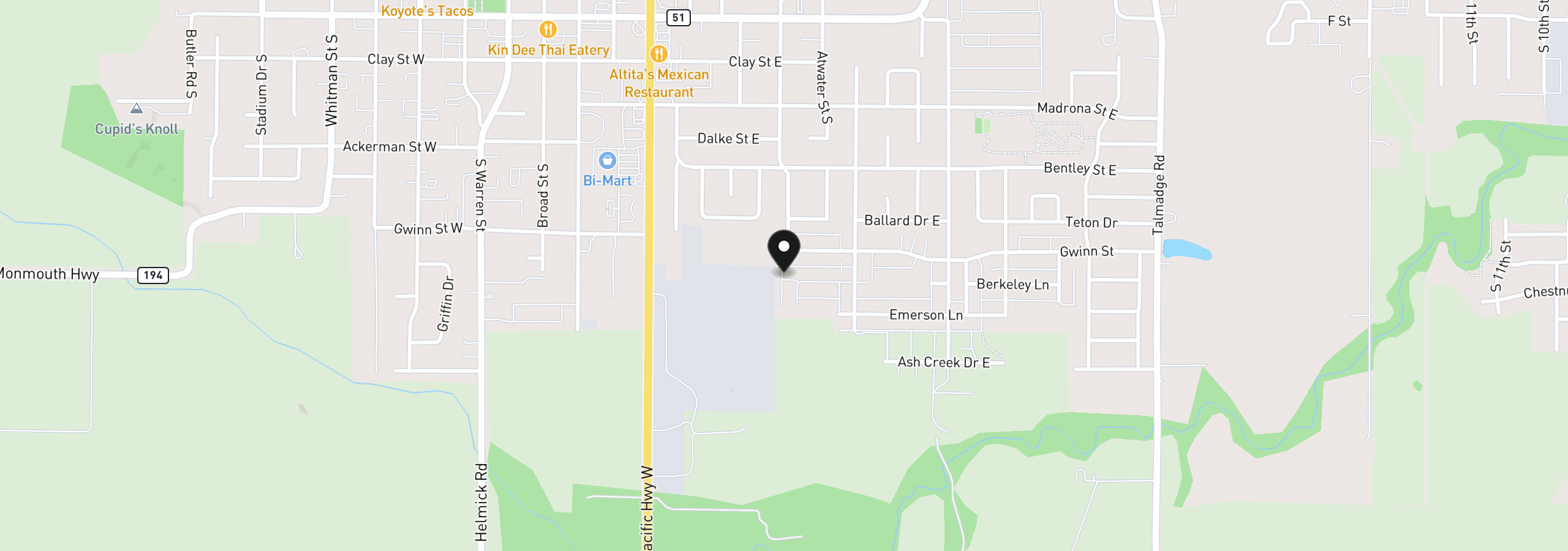 Map showing the location of 986 Berkeley Ln, Monmouth, OR 97361