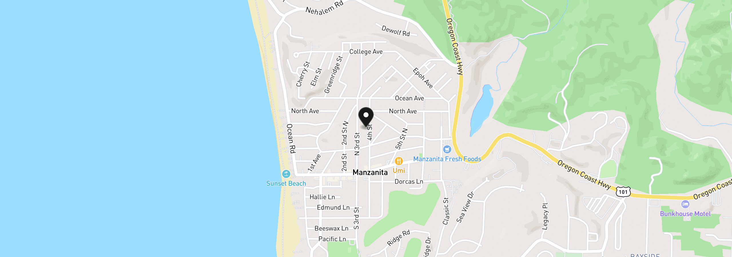 Map showing the location of 465 N 4th St, Manzanita, OR 97130