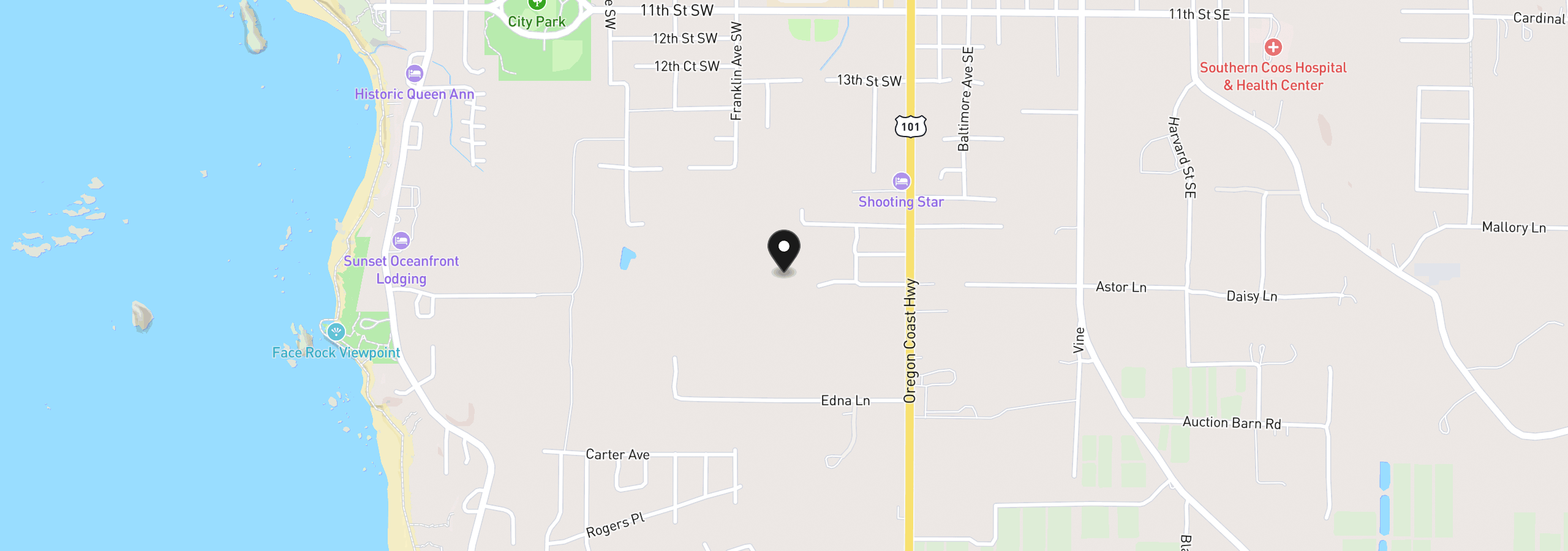 Map showing the location of 0 20 St SW, Bandon, OR 97411