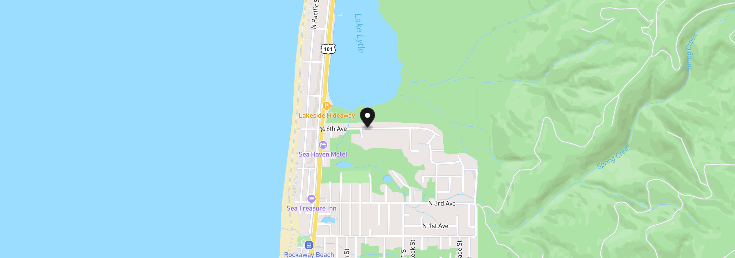Map showing the location of Quandrant, Rockaway Beach, OR 97136