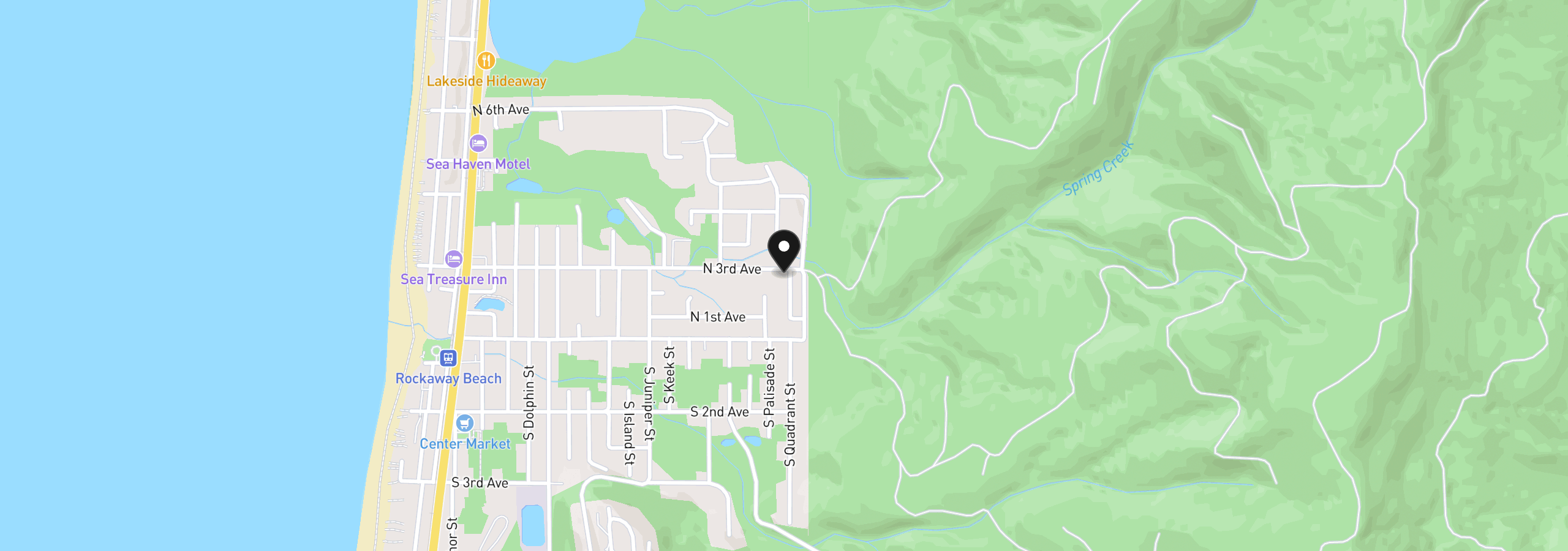 Map showing the location of 275 N Ocean Loop, Rockaway Beach, OR 97136